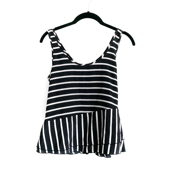GAP Tops - GAP Black & White Breton Striped Peplum Tank XS